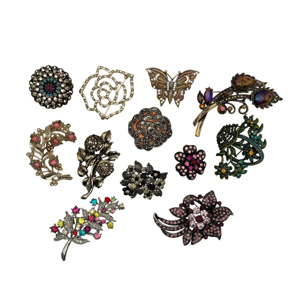 Unbranded Brooch Lot Women Multicolor Floral Butterfly Vintage Style Pins 12pc